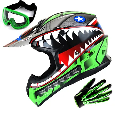 DOT Adult Motocross Helmet MX BMX ATV Dirt Bike +MX Goggles + MX Gloves Bundle • $79.95