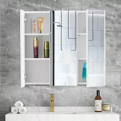 White Bathroom Cabinet 6-Tier Shelf Inside 3 Door Mirrored Wall Mounted Cupboard • £59.99