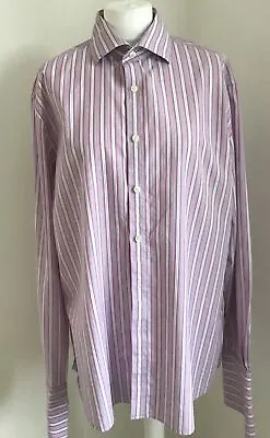 M&S Sartorial Extra Fine Cotton Slim Fit Pink Cufflink Striped Shirt. Size 17/43 • £5