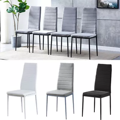 2/4/6 Dining Chairs Side Chairs High Back Velvet/Faux Leather Padded Seat Home • £148.99