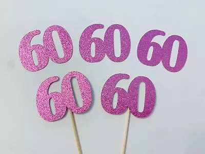 60th Birthday Pink Glitter Number 60 Cupcake Toppers Cake Decorations Picks • £3.25