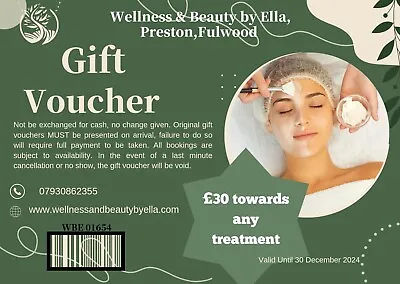 Wellness And Beauty By Ella Gift Voucher PRESTON Lancashire  • £25.95