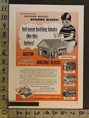 1953 Toy Ad Build Block Gas Station Log Cabin Fire House Gaston Cincinnati Tg29 • $28.95