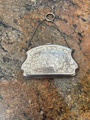 ANTIQUE German Silver Coin Purse With Chain • $90