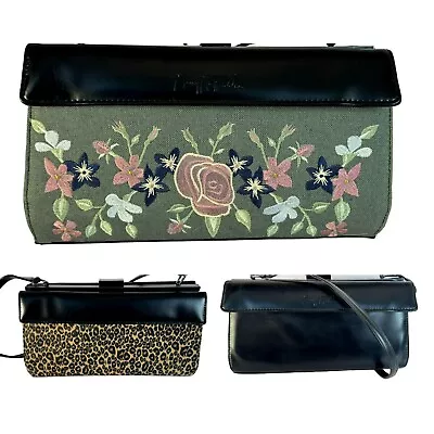 Mary McFadden Womens Vtg Embroidered Floral Animal Print Reversible 3n1 Handbag • $34.95