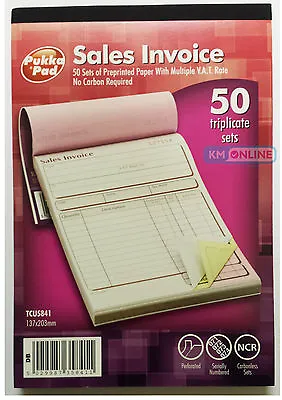 Triplicate Sales Invoice Book NCR Carbonless Preprinted 50 Sets Serially Number • £5.89