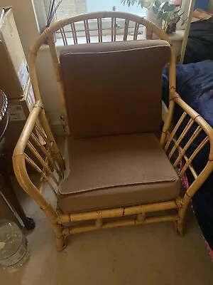 Vintage Retro Rattan Bamboo Cane Accent Chair With Cushions C1970/80s Boho Chic! • £30