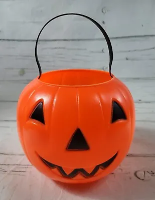 Vintage70's Halloween Pumpkin Blow Mold Candy Pail Plastic Trick Or Treat Basket • $12.99