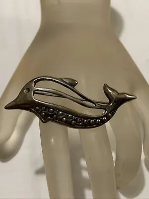 Vintage Unique Sterling Silver Wail Marcasite Brooch Pin • $25
