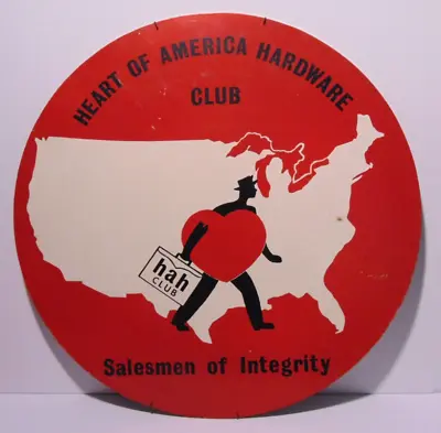 1960s Old Vintage Heart Of America Hardware Club Tools Salesmen Sign KANSAS SIGN • $181.99