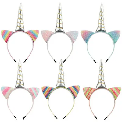 $11.79 • Buy Rainbow Unicorn Headbands Can Flip Sequins Glitter Hairband Kid Hair Accessories