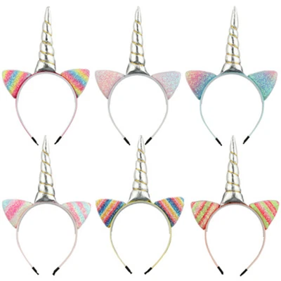 $11.79 • Buy Rainbow Unicorn Headbands Can Flip Sequins Glitter Hairband Kid Hair Accessories