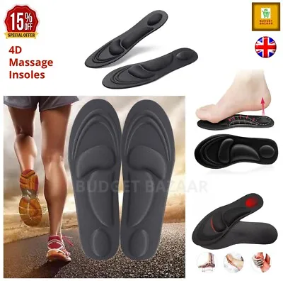 4D UNISEX MEMORY FOAM Orthopaedic Shoe Insoles Pads Comfort Foot Feet Heel Pads • £4.95