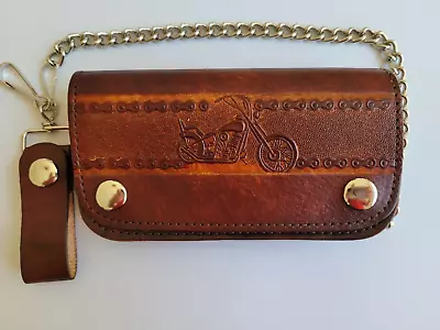 Rustic Genuine Leather Biker Wallet W/ Chain Bi-Fold Trucker Wallet Motorcycle • $29.95