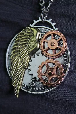 Steampunk Necklace Mixed Metal Clock With Gears And Wing Assorted Styles • $13.99