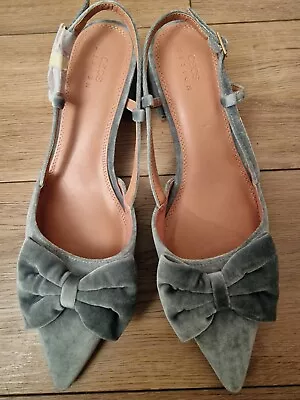Ladies Shoes Size 9 Wide Fit ASOS Green Velvet Suzy Bow Slingback BNWT • £17.50