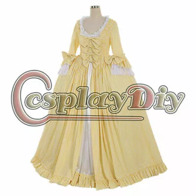 18th Marie Antoinette Day Court Gown Rococo Dress Cotton Yellow Rococo Dress & • $65.99