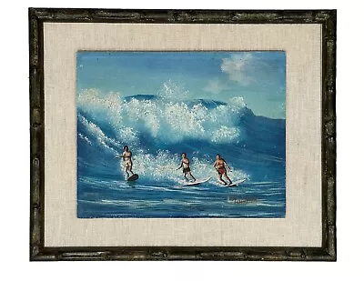 Vintage Hawaiian Hawaii Surfer Painting Canvas Board 1960s Surfing Signed Winter • $465