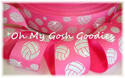 2 1/4 Glitter Volleyball Bling Grosgrain Ribbon 4 Cheer Hairbow Tic Toc Bow Pink • $0.99