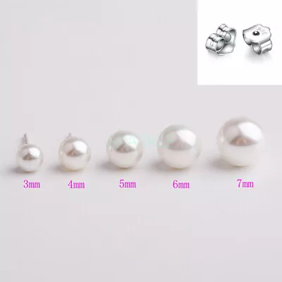 $7.25 • Buy S925 Sterling Silver Classic Ear Freshwater Shell Pearl Stud Earrings Gift Hot