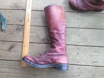 Antique Ox Blood Leather Boots Spat Paratrooper Riding Steampunk Cats Paw Heel • $168.75