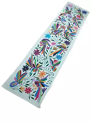 Multi-colored Otomi Mexican Embroidered Cotton Animal Bird Nature Motif Long • $138