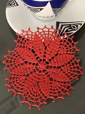 Red Vintage Hand Crochet Lace  Coaster Doilies Handmade  100% Cotton • £3.49