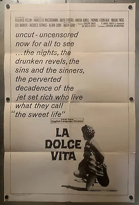 Original La Dolce Vita 1966 First English Language Edition Poster Fellini Ekberg • $95