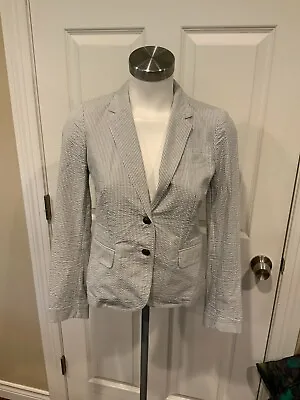 J. Crew  Schoolboy  Blue & White Seersucker Striped Double Button Blazer Size 0 • $36.25