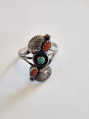 Vintage Native American Southwestern Sterling Silver Turquoise Coral With... • $15