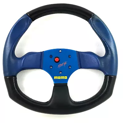 Genuine Momo Apache Blue Black Leather 340mm Steering Wheel. Retro 2004. 7D • $172.14