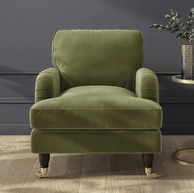 Velvet Plush Armchair Upholstered In Green • £429.95