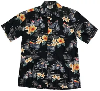 Motorcycles Black Mens Pacific Legend Hawaiian Aloha Button Front Shirt Size MED • $14.57