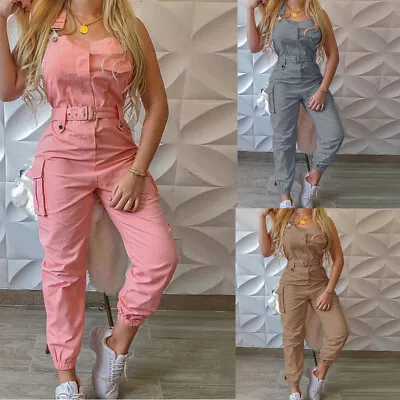 Women Dungarees Sleeveless Long Pockets Rompers Jumpsuit Pants Trousers 🎅 • $36.04