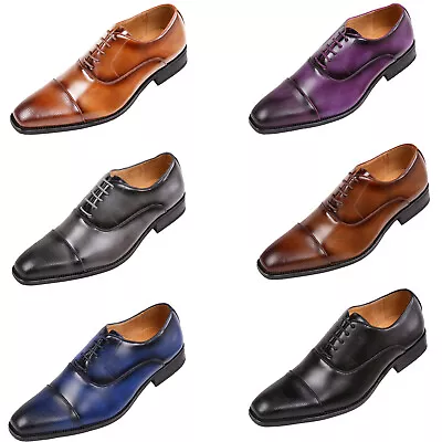 Amali Mens Classic Lace Up Oxfords Embossed Cap Toe Formal Dress And Work Shoes • $69.99