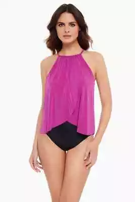 NWT Magicsuit Aubrey Women's Pink Draped Halter One Piece Swimsuit Swimdress 8 • $52.99