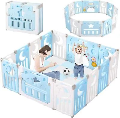 14 Panel Large Baby Playpens Foldable Kids Fence Gate Safety Activity Center Toy • £67.58