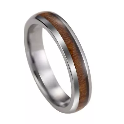 Tungsten Carbide Genuine Natural Hawaiian Koa Wood Tree Inlay Comfort Fit Rin... • $80.09