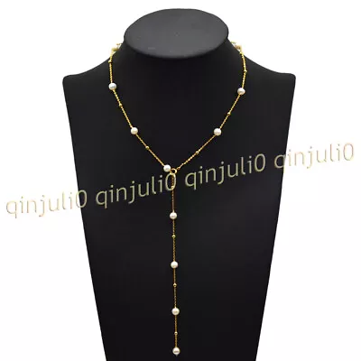 Real Natural 6-7mm White Freshwater Baroque Pearl Necklace Gold Chain 20/32'' • £6.61