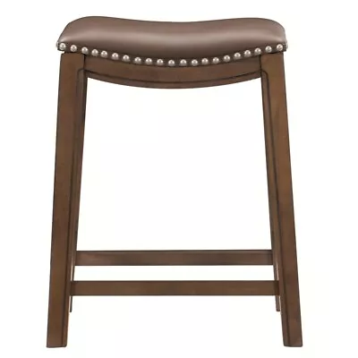 Pemberly Row 25.75  Transitional Faux Leather Saddle Counter Stool In Brown • $79.86