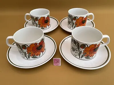 £12.99 • Buy Vintage J & G Meakin Studio Poppy 4 Cups And Saucers 1970's Retro