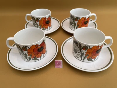 £12.99 • Buy Vintage J & G Meakin Studio Poppy 4 Cups And Saucers 1970's Retro