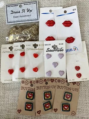 Vintage Buttons Lot - Assorted Hearts Buttons On Cards Etc • $6.96