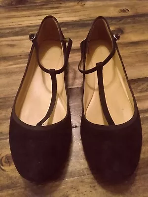 Women's Size 10 Nine West T-strap Leather Suede Mary Jane Flats • $12