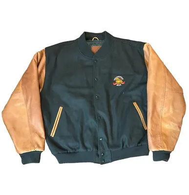 Vintage USA Golden Bear Varsity Leather/Virgin Wool Jacket Moosehead Beer XL • $149.99