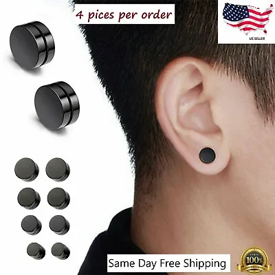 Men Women Silver Plated Stud Earrings Magnetic Ear Plugs Non-Piercing Clip On • $4.49