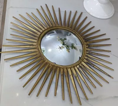 Vintage Atomic Starburst Sun WALL  Mirror Gold MCM HOLLYWOOD REGENCY CONVEX  • $295