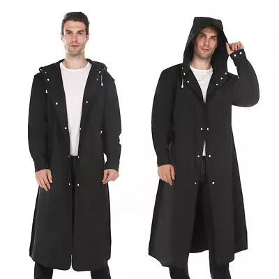 Men Black Waterproof Long Raincoat Rain Coat Hooded Trench Jacket Hiking Outdoor • $19.69
