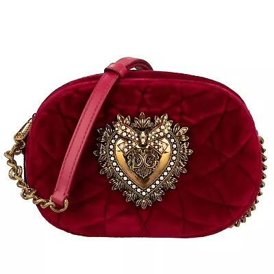 DOLCE & GABBANA Velvet Crossbody Shoulder Bag Clutch DEVOTION Heart Amarena Pink • $597.60