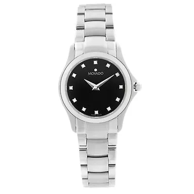 Movado Masino 26mm Steel Black Diamond Dial Quartz Ladies Watch 0606186 • $849